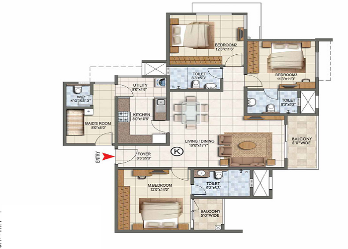 Featured Image of The Prestige City Bidadi 3 BHK Floor Plan