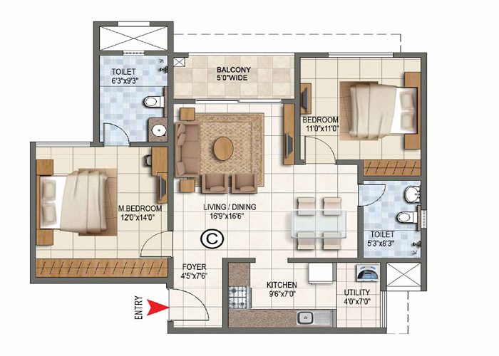 Featured Image of The Prestige City Bidadi 2 BHK Apartment Floor Plan